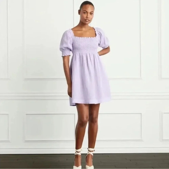 HILL HOUSE Athena Midi Nap Dress Linen Lilac Stripe Size XL Romantic Pockets - Picture 9 of 10